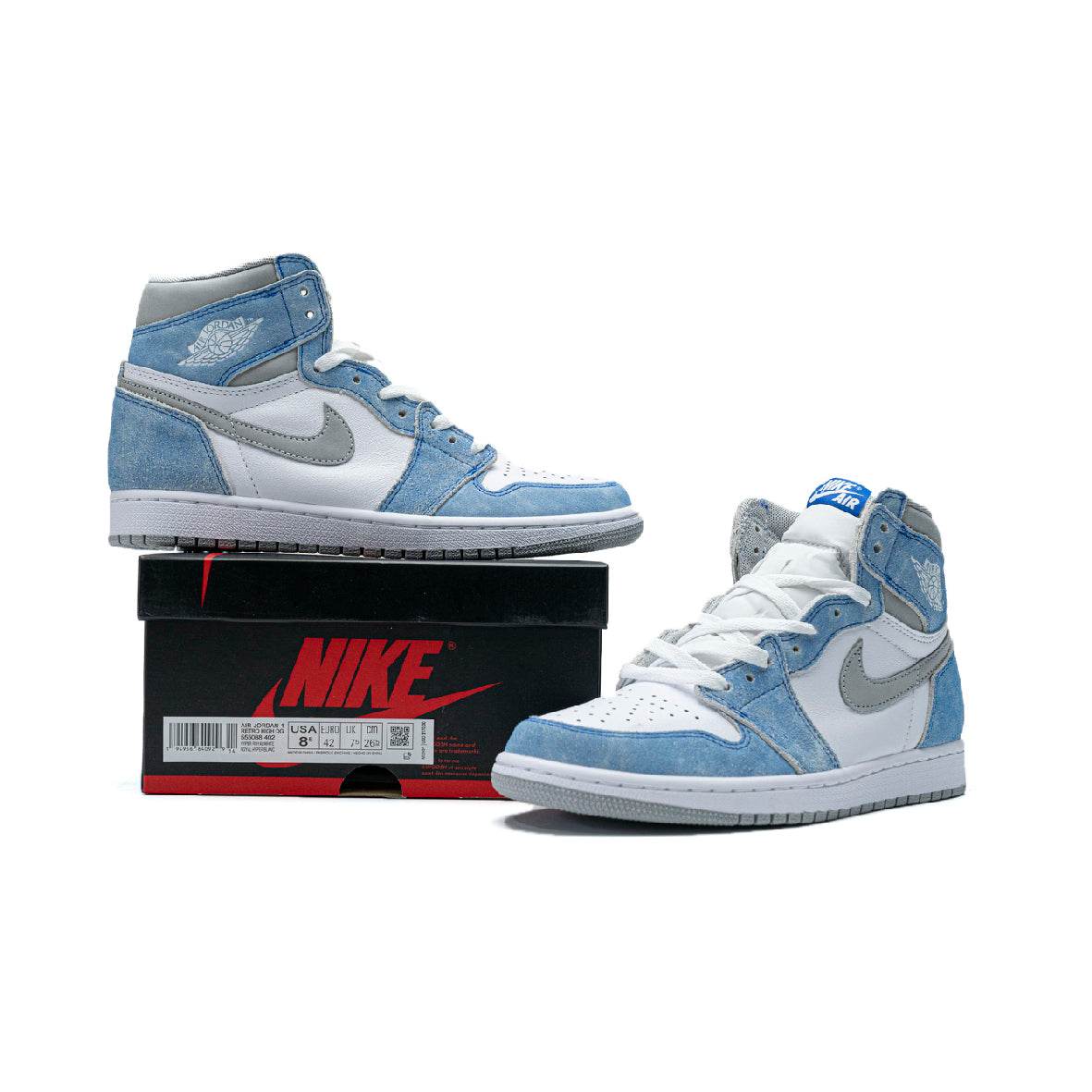 Air Jordan 1 High Hyper Royal baskets montantes homme et femme en daim bleu, vue arrière