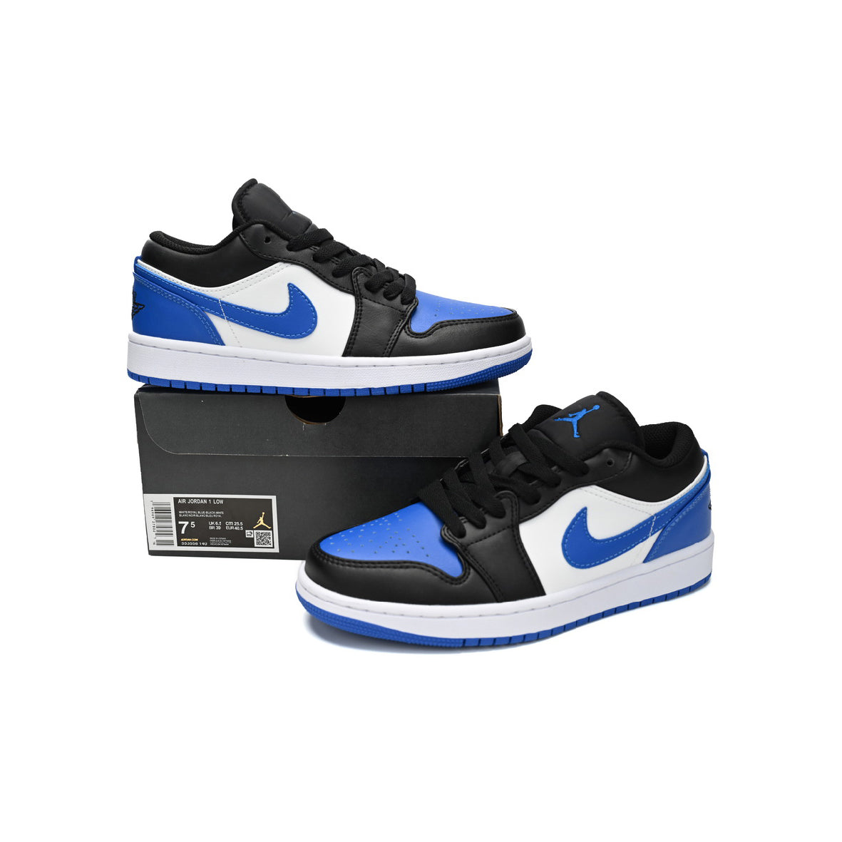 Air Jordan 1 Low Royal Toe baskets basses homme et femme en cuir bleu, vue arrière