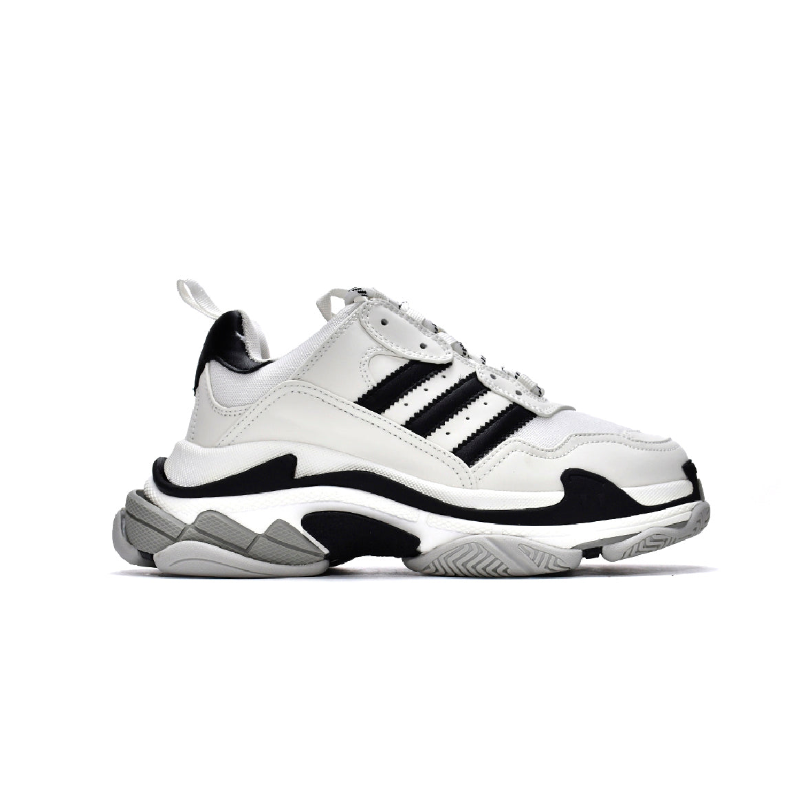 Adidas Triple S Balenciaga White baskets homme et femme en cuir, mesh et cuir synthétique blanc, vue de profil