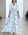 Robe Maxi Fleurie Femme – Col V Taille Ajustée
