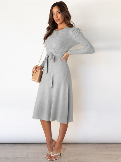 Robe Midi Femme en tissu léger, manches longues, coupe fluide – Menvelo
