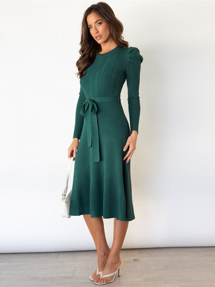 Robe Midi Femme en tissu léger, manches longues, coupe fluide – Menvelo