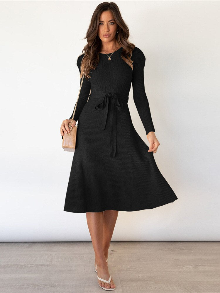 Robe Midi Femme en tissu léger, manches longues, coupe fluide – Menvelo