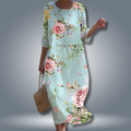 Robe Femme Midi Fleurie – Taille Smockée et Manches 3/4
