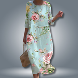 Robe Femme Midi Fleurie – Taille Smockée et Manches 3/4