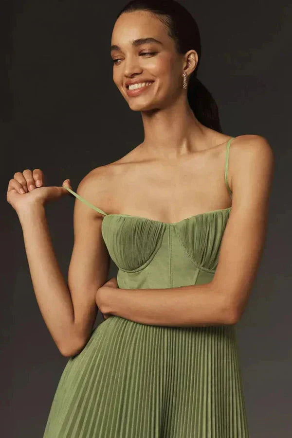 Sophia | Robe longue plissée à bretelles pour femme