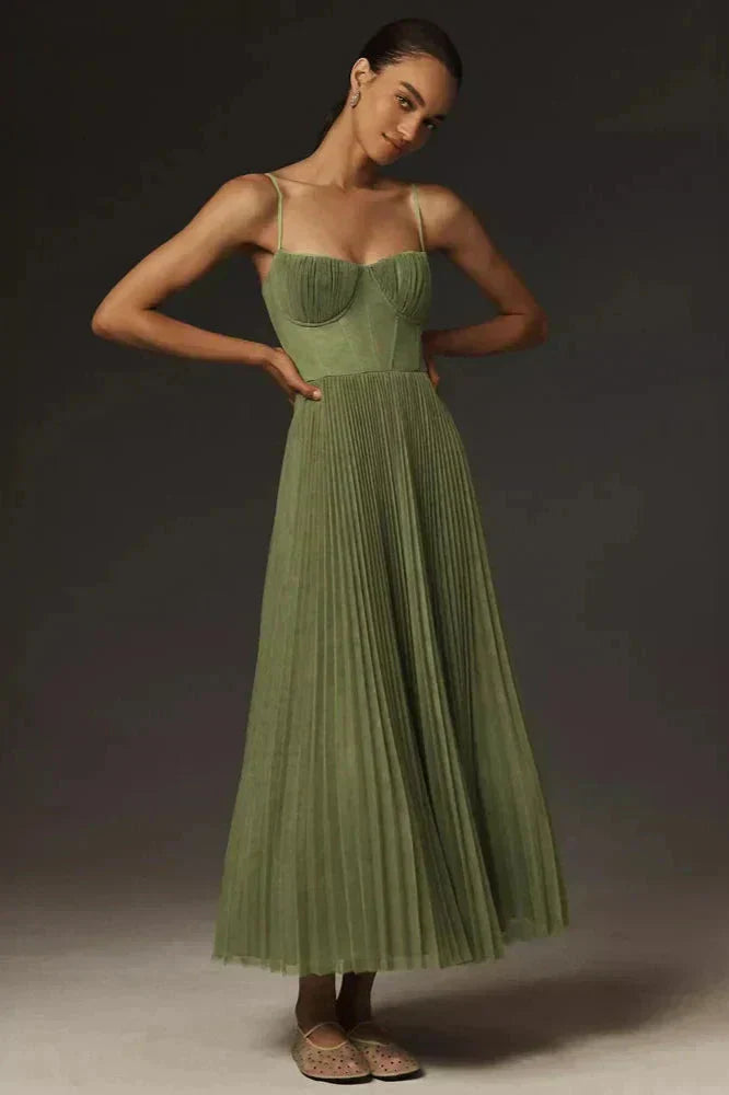 Sophia | Robe longue plissée à bretelles pour femme