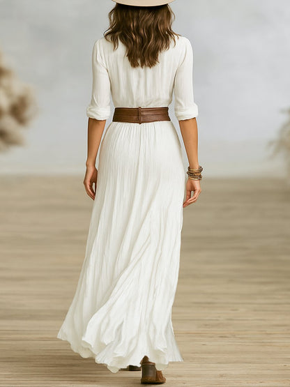 Sophie | Robe maxi plissée pour femme à manches longues avec boutons sur le devant