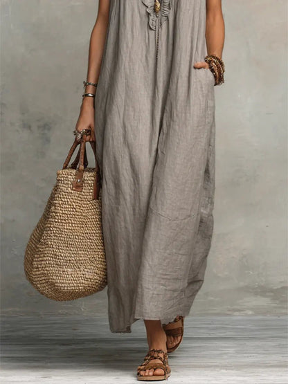 Sophie | Robe maxi pour femme à volants, col en V et manches papillon