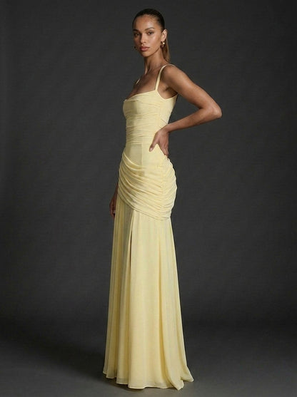 Sophie | Robe maxi froncée sans manches à encolure carrée pour femme