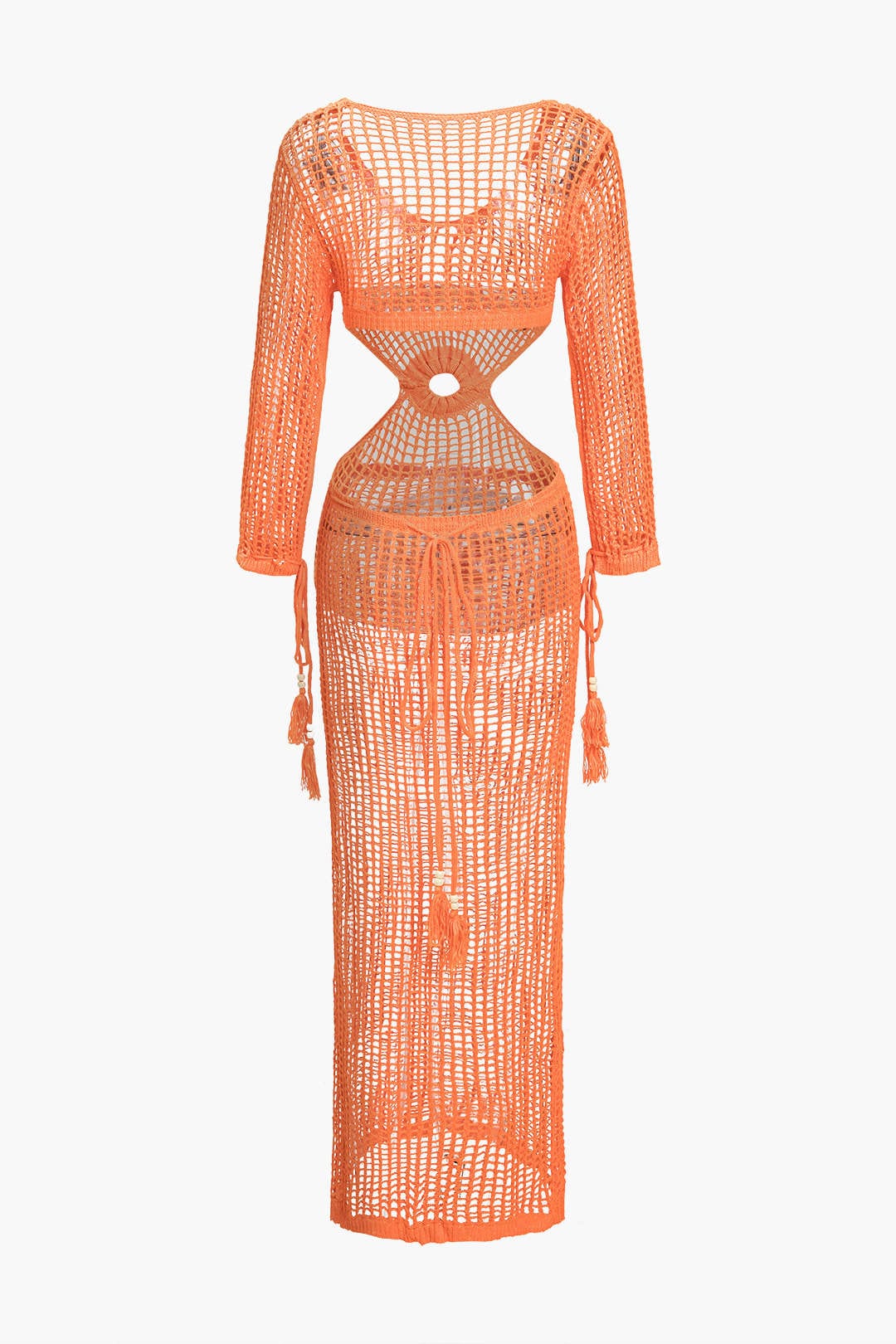 Robe de Plage Femme Crochet Boho – Découpe à la Taille & Détails à Franges
