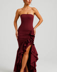 Robe Longue Femme sans Bretelles – Volants et Coupe Gainante