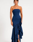 Robe Longue Femme sans Bretelles – Volants et Coupe Gainante