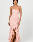 Robe Longue Femme sans Bretelles – Volants et Coupe Gainante