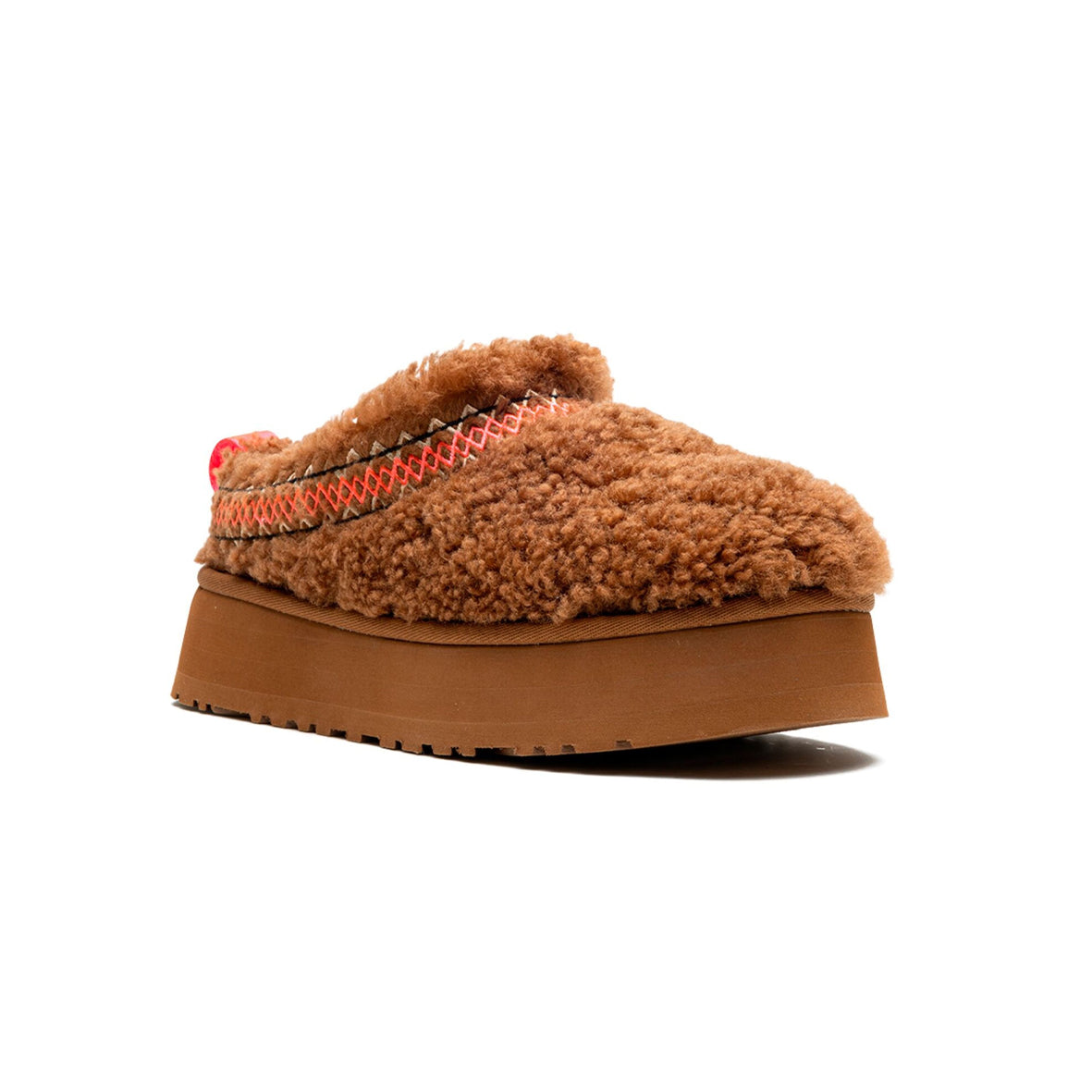 UGG Tazz Heritage Braid Brown chaussons à plateforme femme en daim et peau de mouton marron, vue de face