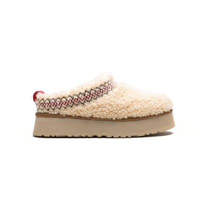 UGG Tazz Heritage Braid Natural chaussons à plateforme femme en daim et peau de mouton naturel, vue de profil