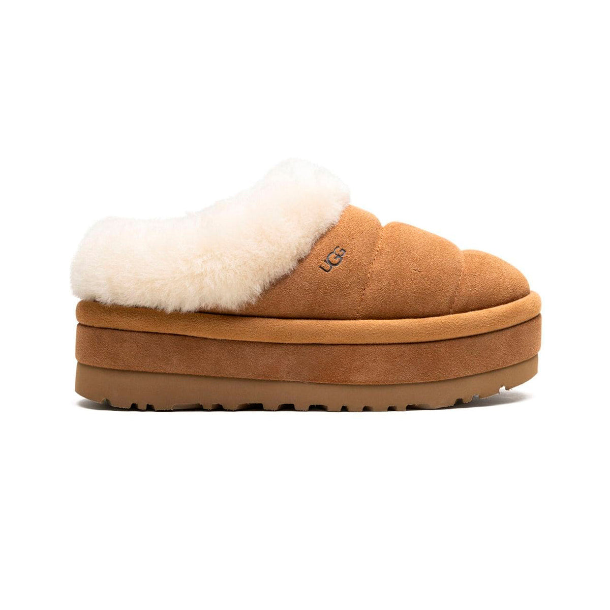 UGG Tazzlita Chestnut chaussons femme en daim et peau de mouton marron chestnut, vue de profil