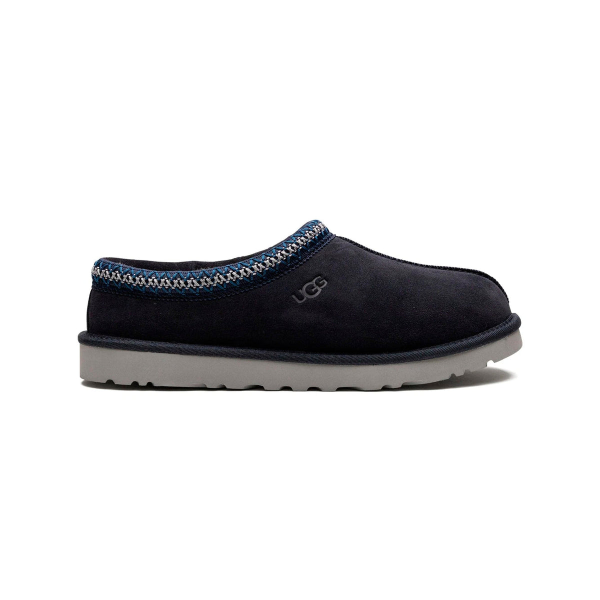 UGG Tasman Black chaussons homme et femme en daim et peau de mouton noir, vue de profil