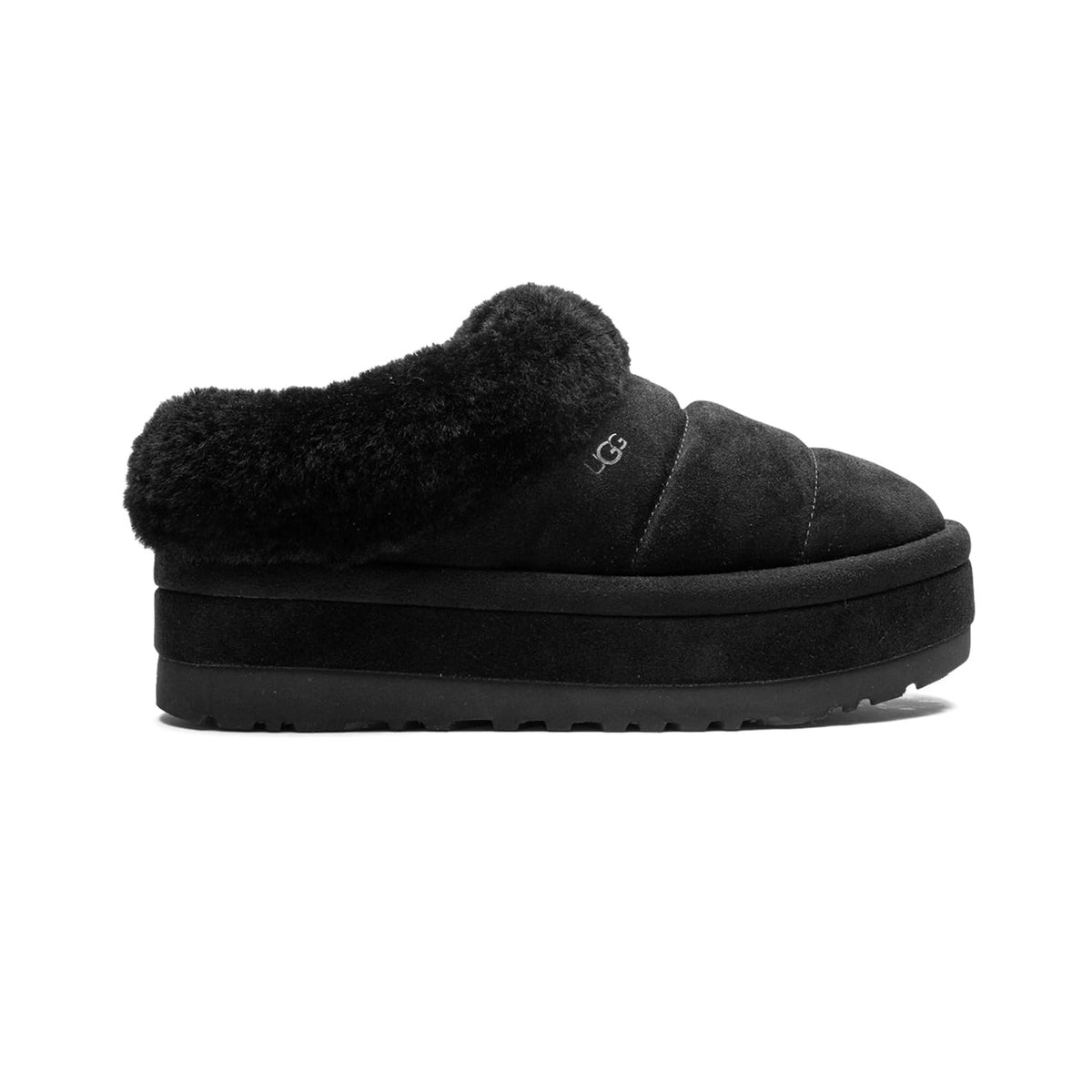 UGG Tazzlita Black chaussons femme en daim et peau de mouton noir, vue de profil