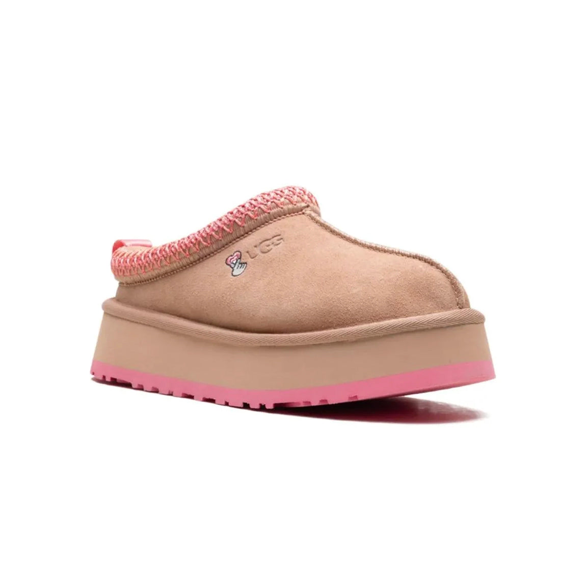 UGG Tazz Love '25 Arroyo Tropical Pink chaussons à plateforme femme en daim et peau de mouton rose, vue de face