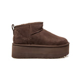 UGG Classic Ultra Mini Plateforme Brown – Bottines Plateforme Femme en Daim et Peau de Mouton