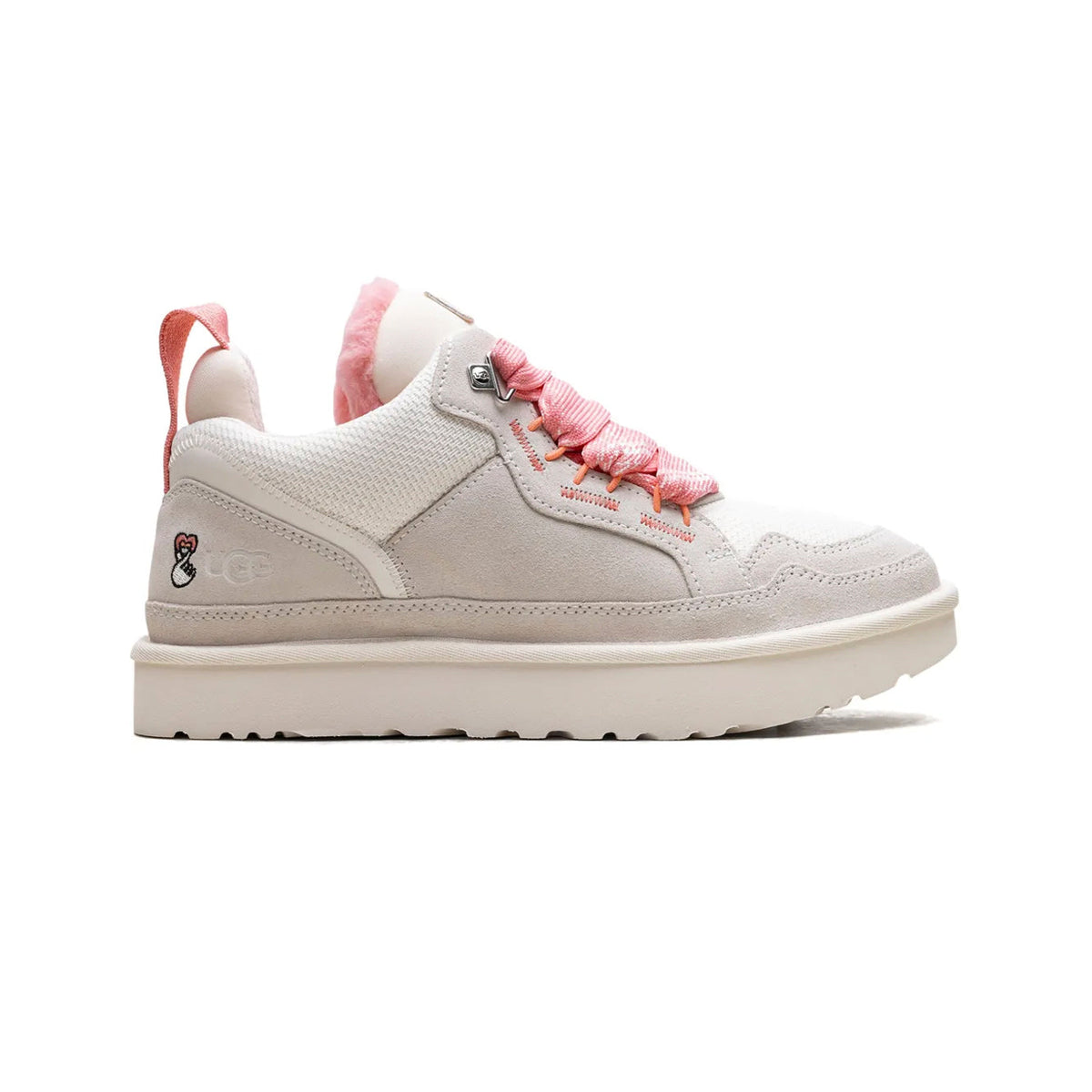 UGG Lowmel Love '25 Jasmin Tropical Pink baskets femme en daim et textile recyclé rose, vue de profil