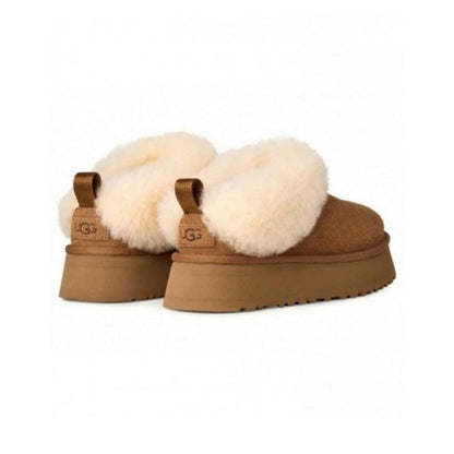 UGG Tazzelle Chestnut chaussons à plateforme femme en daim et peau de mouton marron chestnut, détail semelle