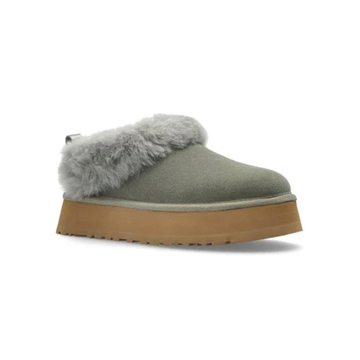 UGG Tazzelle Moss Green chaussons à plateforme femme en daim et peau de mouton vert mousse, vue de face
