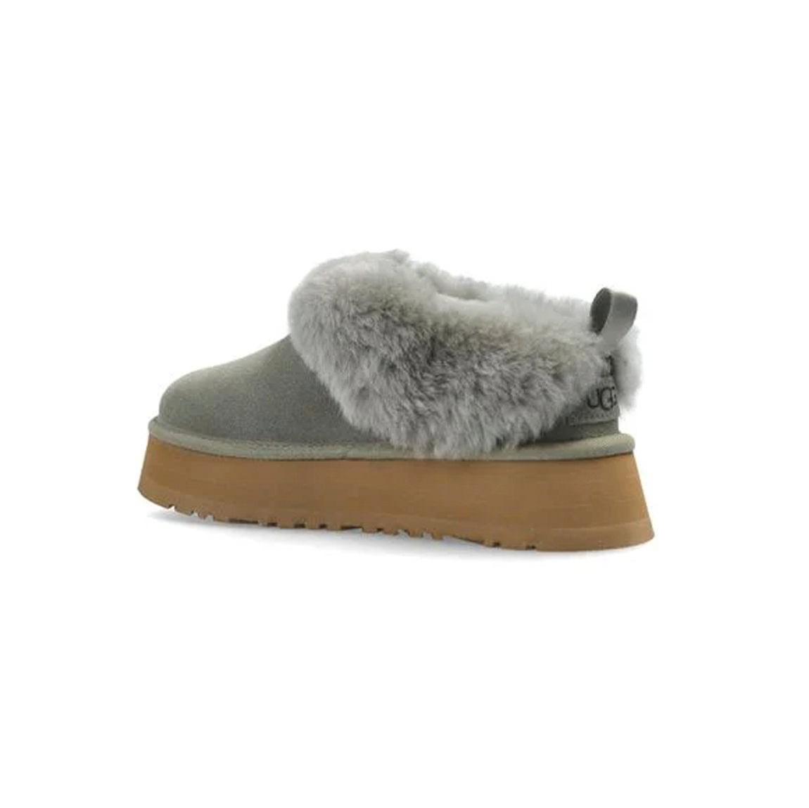 UGG Tazzelle Moss Green chaussons à plateforme femme en daim et peau de mouton vert mousse, détail semelle