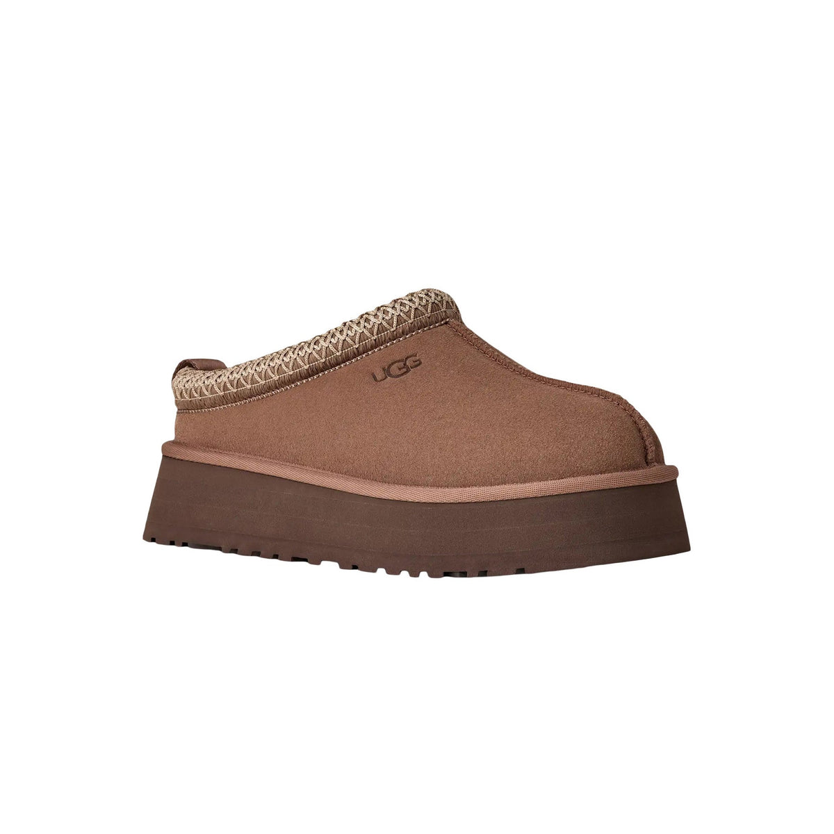 UGG Tazz Rocky Oak chaussons à plateforme femme en daim et peau de mouton marron chêne, vue de face