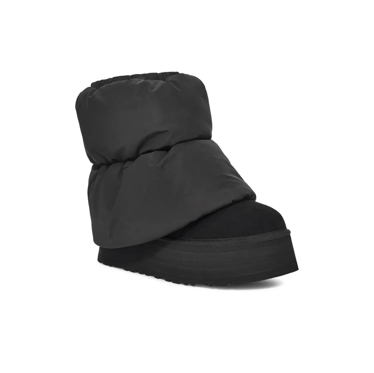 UGG Mini Dipper Puffer Black bottines fourrées femme en nylon matelassé et peau de mouton naturelle noir, vue de face