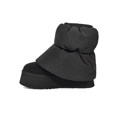 UGG Mini Dipper Puffer Black bottines fourrées femme en nylon matelassé et peau de mouton naturelle noir, détail semelle