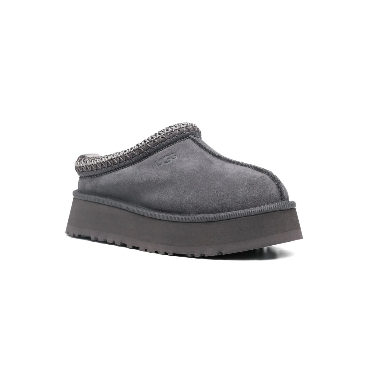 UGG Tazz Obsidian chaussons à plateforme femme en daim et peau de mouton bleu nuit, vue de face