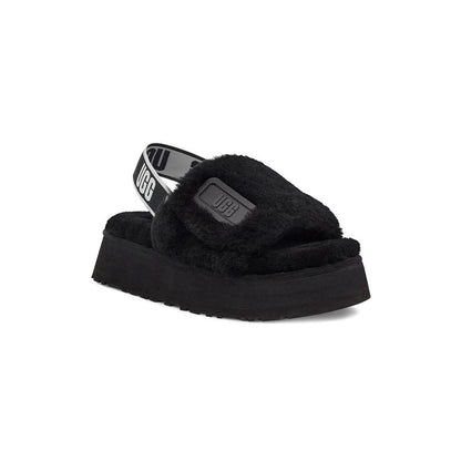 UGG Disco Slide Black claquettes fourrées femme en peau de mouton naturelle noir, vue de face