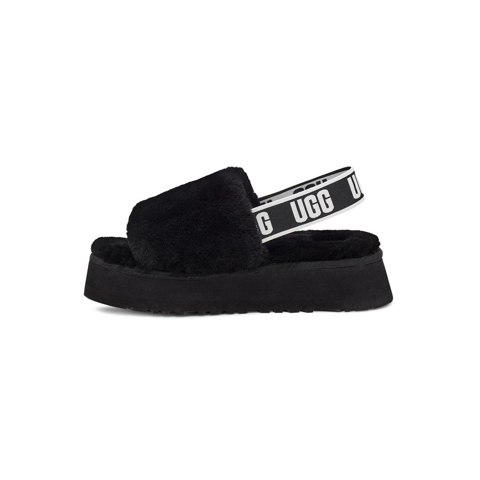 UGG Disco Slide Black claquettes fourrées femme en peau de mouton naturelle noir, vue arrière