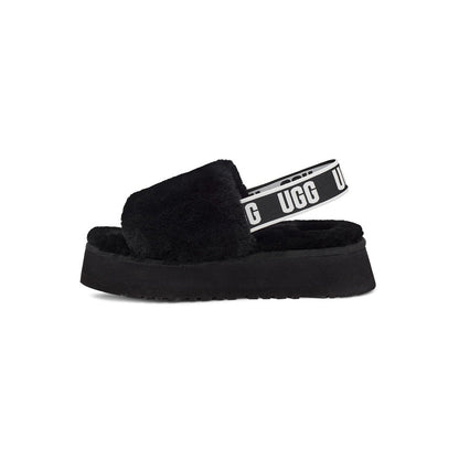 UGG Disco Slide Black claquettes fourrées femme en peau de mouton naturelle noir, vue arrière