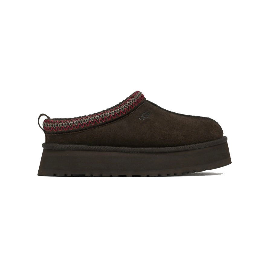 UGG Tazz Dusted Cocoa chaussons à plateforme femme en daim et peau de mouton marron cacao, vue de profil