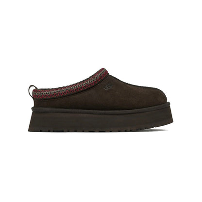 UGG Tazz Dusted Cocoa chaussons à plateforme femme en daim et peau de mouton marron cacao, vue de profil