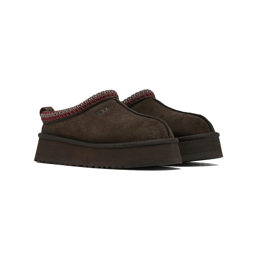 UGG Tazz Dusted Cocoa chaussons à plateforme femme en daim et peau de mouton marron cacao, vue de face