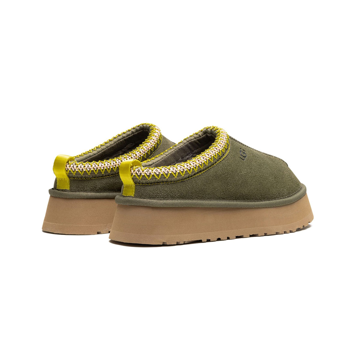UGG Tazz Olive Green chaussons à plateforme femme en daim et peau de mouton vert olive, détail semelle