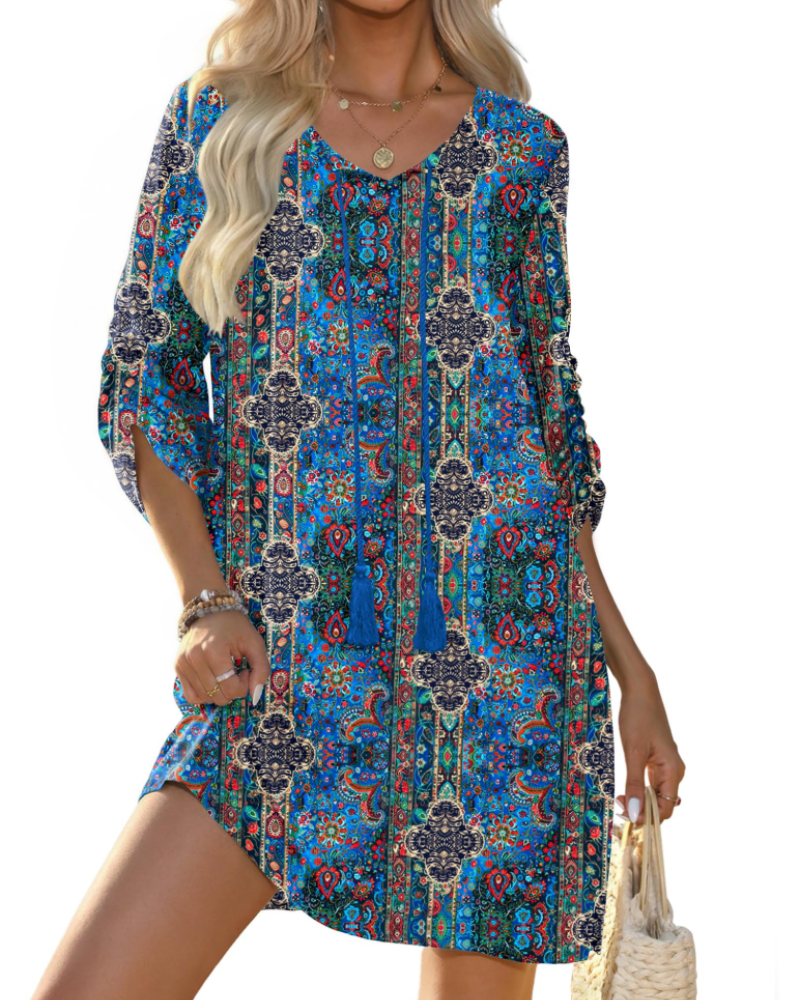 Robe Mini Femme en tissu léger, col V, coupe fluide – Menvelo