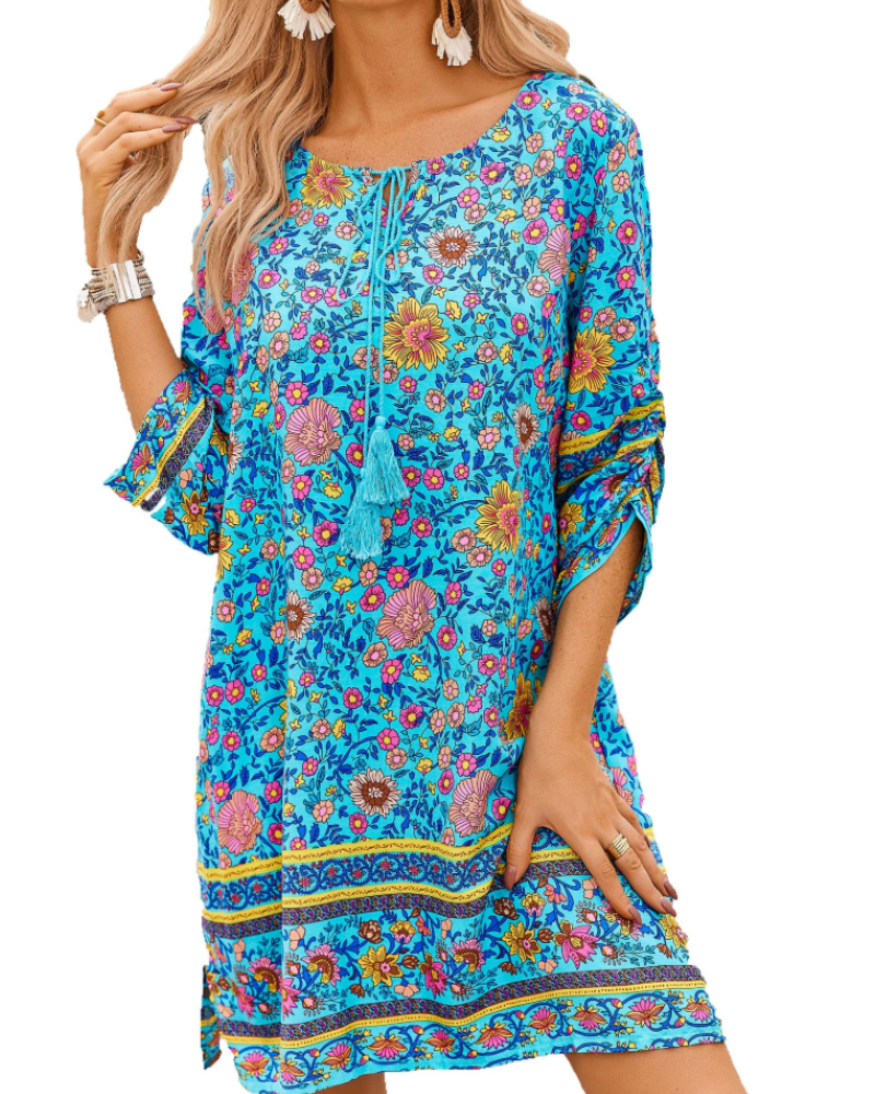 Robe Mini Femme en tissu léger, col V, coupe fluide – Menvelo