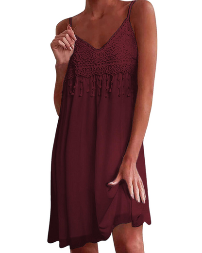 Robe Mini Femme en dentelle, col V, coupe confortable – Menvelo