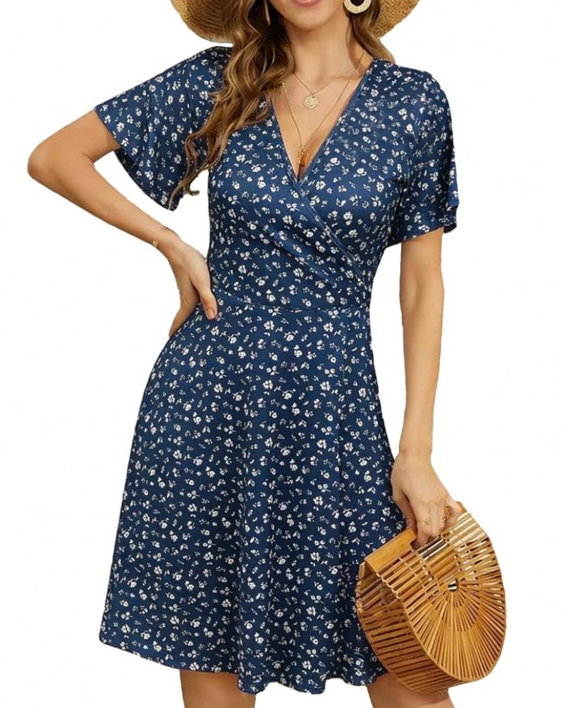 Robe Midi Femme en tissu léger, col V, coupe fluide – Menvelo