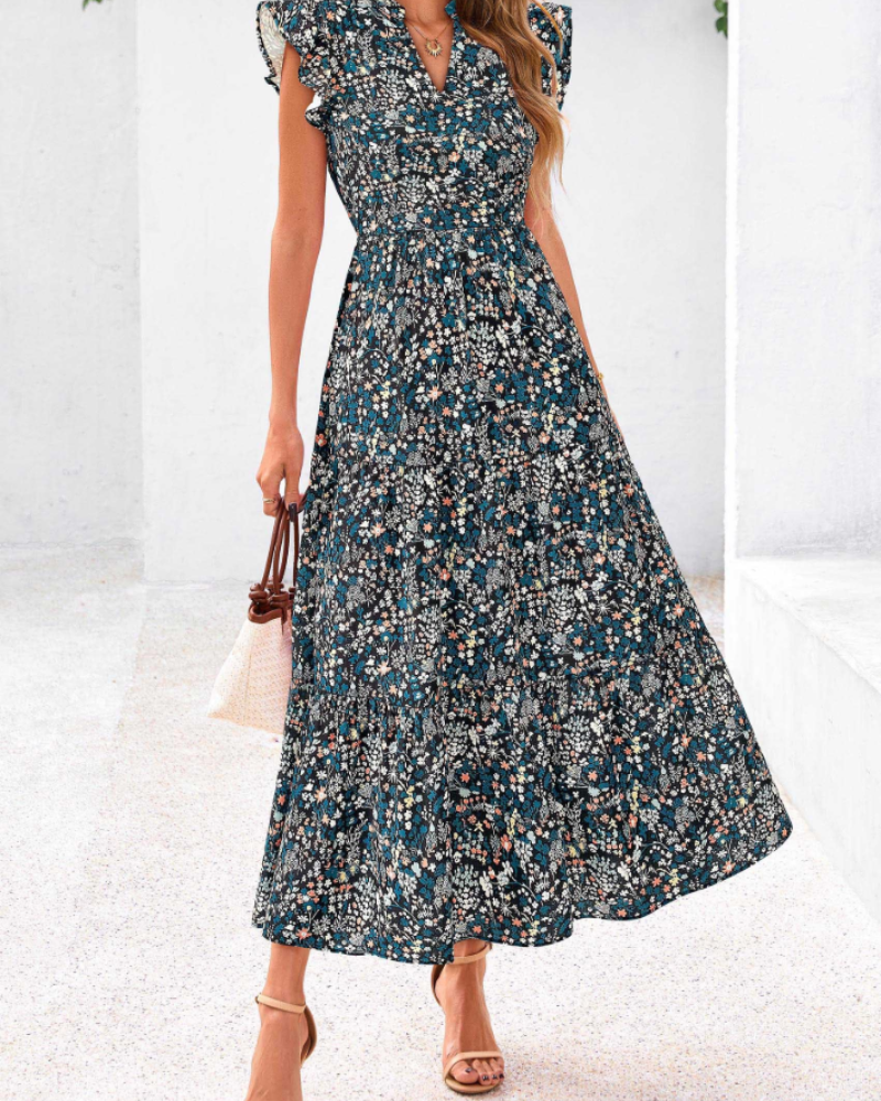 Robe Midi Femme en tissu léger, col V, coupe fluide – Menvelo