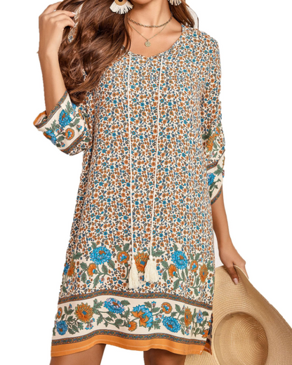 Robe Mini Femme en tissu léger, col V, coupe fluide – Menvelo