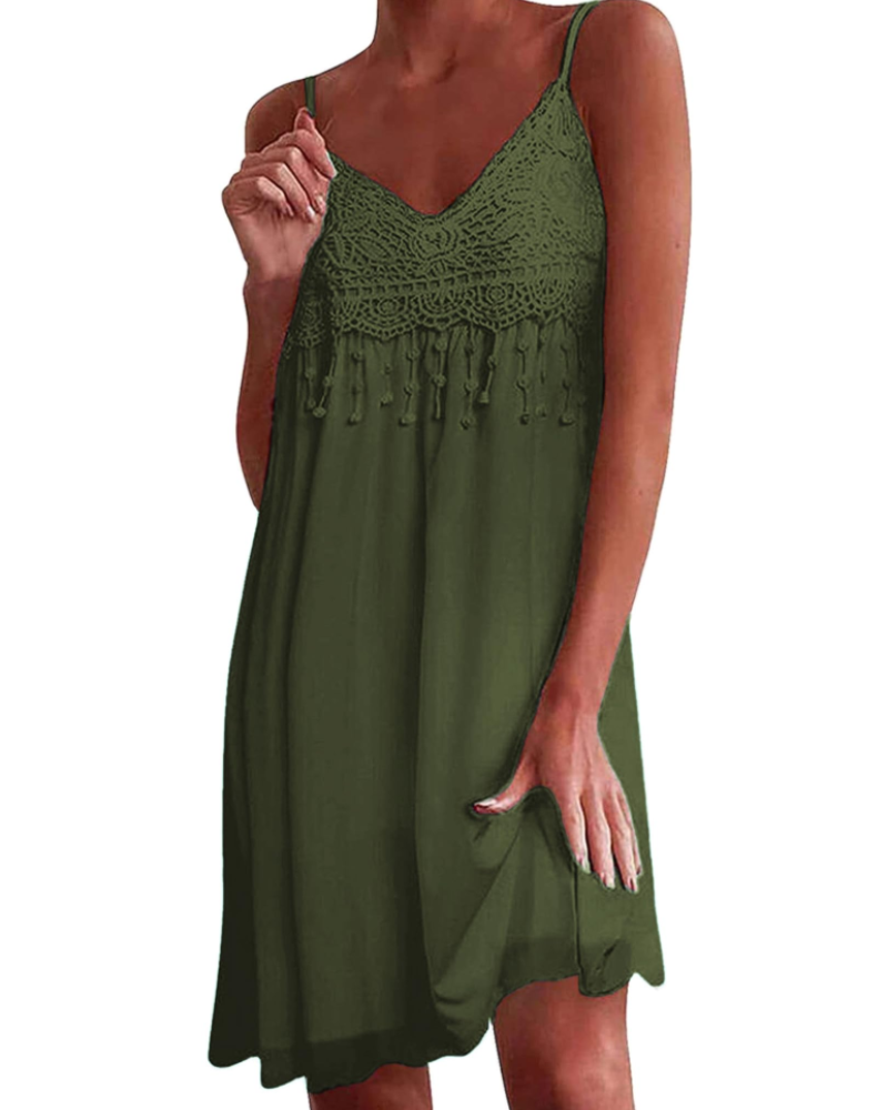Robe Mini Femme en dentelle, col V, coupe confortable – Menvelo