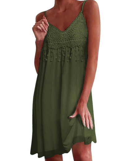 Robe Mini Femme en dentelle, col V, coupe confortable – Menvelo