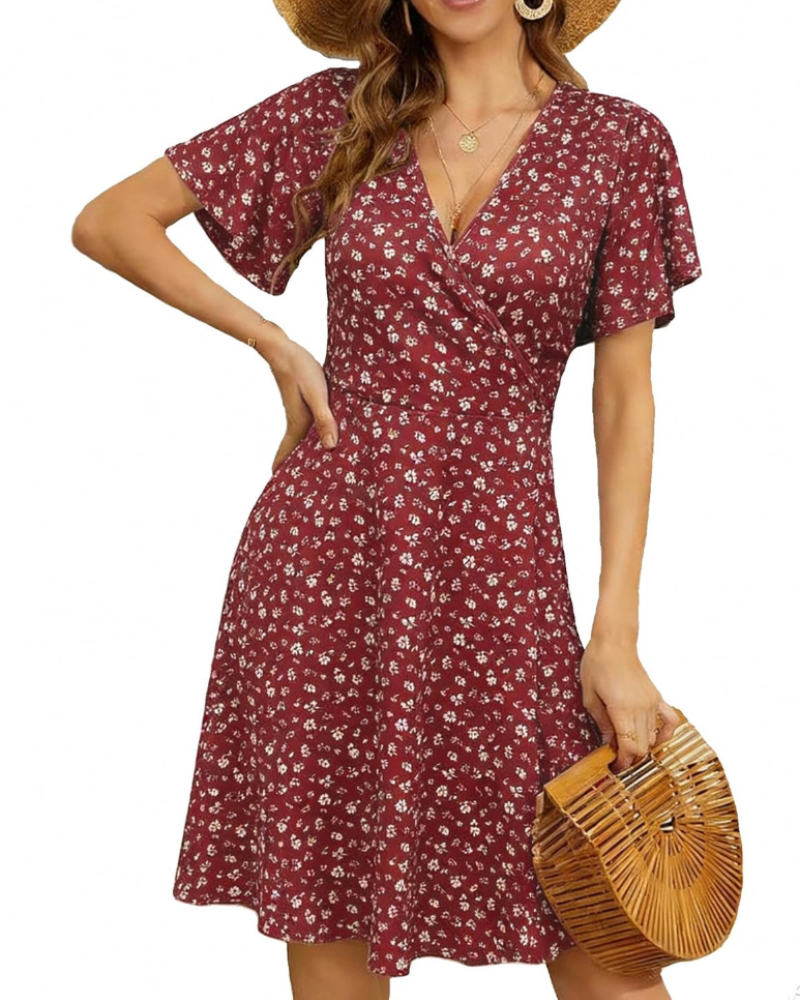 Robe Midi Femme en tissu léger, col V, coupe fluide – Menvelo