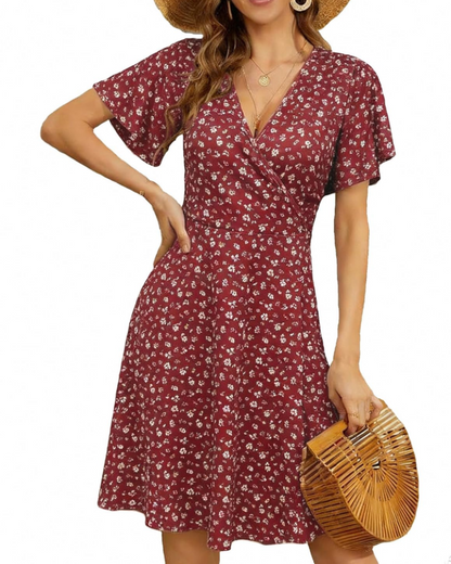 Robe Midi Femme en tissu léger, col V, coupe fluide – Menvelo